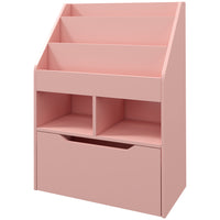 HOMCOM Kids Multi-Shelf Book Rack Organizer with Storage Drawer - Pink-Three-tier bookshelf, two storage compartments, and a large drawer for storing kids' clothes, books, or toys 