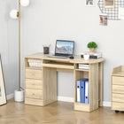 HOMCOM 49.25" Computer Desk with Drawers - Natural-Large desktop, drawers, keyboard tray and shelves provide ample storage space