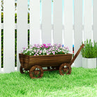 Outsunny Wooden Wagon Planter Box with 4 Wheels & Handle-Spacious planter box with drainage hole provides ample room for plant growth
