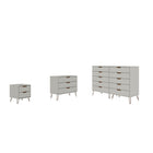 Manhattan Comfort Rockefeller Mid-Century Modern Bedroom Dresser 3-Piece Set - Off White/Nature-Mid-Century Modern Tall Double Wide Dresser, Standard Dresser and Nightstand Dresser for Bedroom Use. Set of 3.