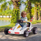 Qaba 6V 7AH Electric Battery Powerd Kids Go Kart - White-Interactive horn and music with lights enhance fun experiences 