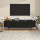 Hudson&Canal - Meuble TV Whitman pour téléviseurs jusqu'à 75" - Grain noir-Fabriqué en acier robuste, en MDF et en PVC avec une finition grainée noire artisanale