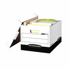 Bankers Box R-Kive Heavy-Duty Letter/Legal Storage Box - White/Black - 12 Pack-Heavy-duty, triple end, double side, double bottom construction stacks up stronger and withstands frequent handling