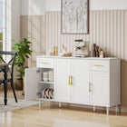 HOMCOM - Buffet 55,1 po L avec portes à fermeture en douceur - blanc-Structure en MDF soutenue par six pieds en bois pouvant supporter jusqu'à 198 lb (90 kg) 
