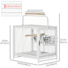 PawHut - Cage de transport pour oiseaux en métal avec perchoir sur pied, bols en acier inoxydable, plateau amovible - blanc-Structure en acier robuste assurant durabilité et sécurité 