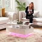 HOMCOM Modern Coffee Table with LED Lights - High Gloss White-Four smooth-glide drawers help reduce living room clutter