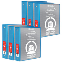 BAZIC Products 1.5" 3-Ring View Binder with 2 Pockets - Cyan - 6 Pack-Hard Vinyl Cover