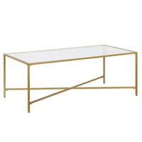 Hudson&Canal Henley 48"W Rectangular Coffee Table with Glass Top - Brass-An industrial design for your living room, den, and more