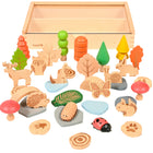TickiT Woodland Trail Set - Set of 37-37 natural wooden figurines: This set features an assortment of 37 woodland shapes. Create elaborate small worlds with little critters, mushrooms, stones, trees, water pieces and more