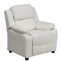 Flash Furniture – Fauteuil inclinable moderne de luxe pour enfants, vinyle, très rembourré, rangement dans les accoudoirs, blanc-Fauteuil inclinable taille enfant