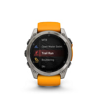 Garmin fēnix 8 - AMOLED Outdoor Recreation/Adventure Watches - 51 mm - Sapphire, Titanium with Spark Orange/Graphite Silicone Band-Power up your body’s performance, endurance and resistance to injury with targeted strength training plans, real-time stamina tracking, sport-specific workouts and a full range of built-in sports apps