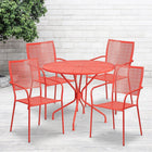 35.25'' Round Coral Indoor-Outdoor Steel Patio Table Set with 4 Square Back Chairs [CO-35RD-02CHR4-RED-GG]-Coral Powder Coat Finish