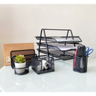 ShoppingAll - Assortiment d'accessoires pour organisateur de bureau en maille métallique, lot de 5 pièces - Noir-DIMENSIONS: Le Plateau À Documents À 3 Niveaux Mesure 11.6″L x 14″P x 10.5″H / L:29.5cm x P:35.6cm x H:26.7cm. Chaque Plateau Mesure 10.7″L x 13.7″P x 1.3″H / L:27.1cm x P:35cm x H:3.2cm