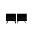 Manhattan Comfort Rockefeller 20.08" Mid-Century Modern 1-Drawer Nightstand 2-Piece Set - Black-2-Piece Mid-Century Modern Nightstand for Bedroom and Living Room Use