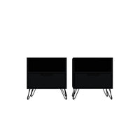 Manhattan Comfort Rockefeller 20.08" Mid-Century Modern 1-Drawer Nightstand 2-Piece Set - Black-2-Piece Mid-Century Modern Nightstand for Bedroom and Living Room Use