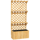 Outsunny - Jardinière en bois avec treillis et toit suspendu, étagère pour plantes, trous de drainage et doublure de lit - bois naturel-Jardinière surélevée avec treillis pour soutenir les plantes grimpantes et les vignes
