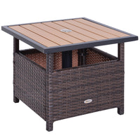 Outsunny 22" Square Steel PE Rattan Wicker Table With Umbrella Hole-Convenient to place anywhere around your patio or poolside due to its light weight and compact design  