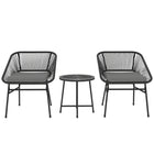 Outsunny 3-Pieces Wicker Patio Furniture Set with Glass Top Coffee Table & Cushions - Black-Three-piece set: a bistro table and two chairs for small spaces 
