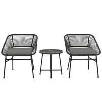 Outsunny 3-Pieces Wicker Patio Furniture Set with Glass Top Coffee Table & Cushions - Black-Three-piece set: a bistro table and two chairs for small spaces 
