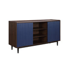Manhattan Comfort Duane 59.05" Mid-Century Modern Sideboard - Dark Brown and Navy Blue-Iron Metal Feet for Fashion and Durability
