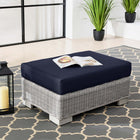 Modway - Conway Terrasse extérieure Rotin en osier Ottoman in Marine gris clair-Résistants à l’eau et aux UV