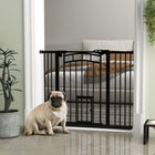PawHut Pressure-Mounted Dog Gate Auto-Close for 29"-39.4" Wide - Black-Door auto-shuts below 90°, remains open when less than 30°
