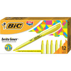 BIC Brite Liner Pen-Style Highlighters - Chisel Tip - Yellow - 12 Pack-One 12 count box of BIC Brite Liner Yellow Highlighters
