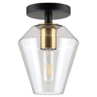 Hudson&Canal Remy 7" Wide Semi Flush Mount with Glass Shade - Matte Black/Brass/Clear-Modern and contemporary design for your entryway, foyer, or kitchen