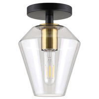 Hudson&Canal Remy 7" Wide Semi Flush Mount with Glass Shade - Matte Black/Brass/Clear-Modern and contemporary design for your entryway, foyer, or kitchen