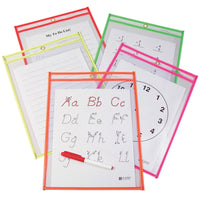 C-Line Reusable Dry Erase Pockets - 9" x 12" - Neon Colors - 10 Pack-Helps to save the environment, paper, time, and money by eliminating copying worksheets over and over again