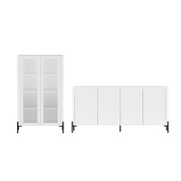 Manhattan Comfort Abbey Modern Bookcase and Sideboard - White - Set of 2-Modern Décor Cabinet and Sideboard for Dining Room, Living Room, and Bedroom Usage. Set of 2