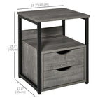 HOMCOM Nightstand with 2 Drawers - Grey-Compact and lightweight design fits well in small rooms or corners