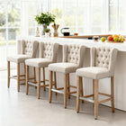 HOMCOM - Tabourets de bar rembourrés avec pieds en bois - beige - paquet de 2-Avec repose-pieds pour une posture assise détendue 
