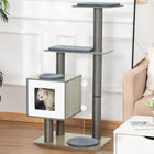 PawHut 47" Wood Cat Tree Condo Tower with Scratching Post and Toy Ball - Grey-Soft cushions for comfortable napping 