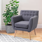 HOMCOM Mid-Century Modern Accent Chair with Wood Frame - Thick Padding for Living Room - Light Grey-Thick padding with easy-to-clean soft linen upholstery   

