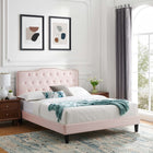 Modway Amber Performance Velvet Twin Platform Bed - Pink-Stain-Resistant Performance Velvet