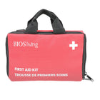BIOS Living  First Aid Kit - 100 pieces -First Aid Contents: Antiseptic towelettes, Alcohol swabs 70% v/v Isopropyl alcohol, Triangular bandage with 2 safety pins, Fabric adhesive bandages for knuckles, Fabric bandages fingertips, Plastic bandage strips (2 sizes), Fabric adhesive bandages, Elastic bandage roll, Gauze bandage roll, Compressive bandage, Gauze sterile pad (2 sizes), Adhesive tape roll, Scissors, Tweezers, Vinyl gloves, Instant cold pack