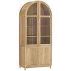 HOMCOM 71" H Tall Arched Kitchen Pantry Cabinet - Oak-The unique arched with clear acrylic glass doors adds modern farmhouse charm to spaces 