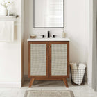 Modway Soma 30" Bathroom Vanity - Walnut/White-Metal Doorknobs