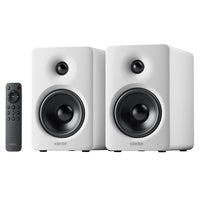 Edifier M90 BT 6.0 Hi-Res Audio Compact 100W RMS Active Speaker with 4" Mid-Bass 1" Tweeter and HDMI eARC Input - White-The acoustic architecture features 4" long-throw aluminum mid-bass drivers and 1" silk dome tweeters. Driven by dual high-efficiency Class-D amplifiers, the system delivers a total of 100 W RMS for powerful, detailed, and dynamic sound