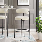 Modway Albie Boucle Fabric Bar Stools - Ivory/Black - 2 Pack-Adjustable Non-Marking Foot Pins