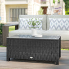 Outsunny - Table basse en rotin avec plateau en verre trempé pour jardin et terrasse extérieur, gris foncé-Plateau en verre trempé, facile à nettoyer