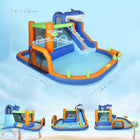 Qaba 8 in 1 Bouncy Castle for Kids, Sharks Theme with Slide, Pool (Ball Pit) - Blue-Dual sprinklers and two water cannons enhance summer water battles
