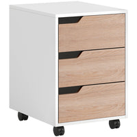 HOMCOM 3-Drawer Filing Cabinet with Wheels, Mobile - Oak-3 drawers with cut-out handles on metal sliding rails for organized storage
