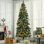 HOMCOM 7.5' Pre-Lit Snow-Flocked Skinny Artificial Christmas Tree - Green-The branches are coated with a colourful powder that will shimmer in the warm white LED lights 