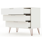 Manhattan Comfort Rockefeller 35.24" Mid-Century Modern Dresser - White-Option to Fit up to a 32" TV Stand, with a 11 Lb. Shelf Capacity Per Shelf.