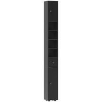 Kleankin Bathroom Storage Cabinet with Shelves and Toilet Paper Holder - Black Wood Grain-Four open shelves and two 2-tier cabinet neatly arrange your towels, linen and other bathroom essentials