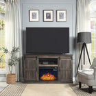 Manhattan Comfort Myrtle 60" Modern Fireplace - Black and Heavy Brown - Set of 2-Recommended for up to a 56" TV. 1 Media Hole Included for Cable and Wire Management