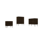 Manhattan Comfort Rockefeller Mid-Century Modern 3-Piece Bedroom Dresser Set - Brown-Mid-Century Modern Tall Dresser, Standard Dresser and Nightstand Dresser for Bedroom Use. Set of 3.