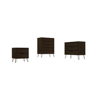 Manhattan Comfort Rockefeller Mid-Century Modern 3-Piece Bedroom Dresser Set - Brown-Mid-Century Modern Tall Dresser, Standard Dresser and Nightstand Dresser for Bedroom Use. Set of 3.